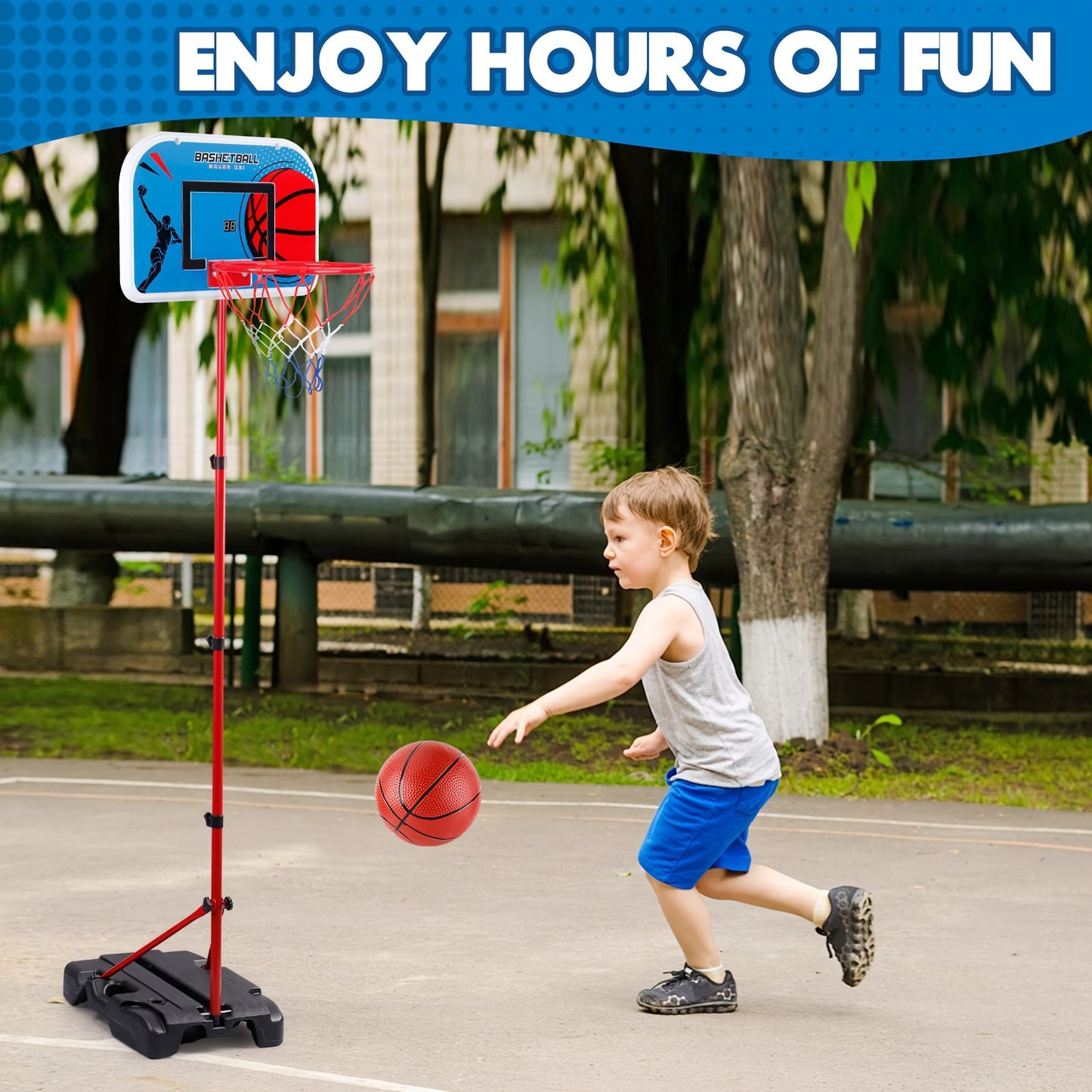 Juego de aro de baloncesto ajustable para niños: de 85,34 cm a 164,59 cm de altura, minijuego para interior y exterior con pelota para niños y niñas de 3 a 8 años, diseño plegable, regalo perfecto para las fiestas