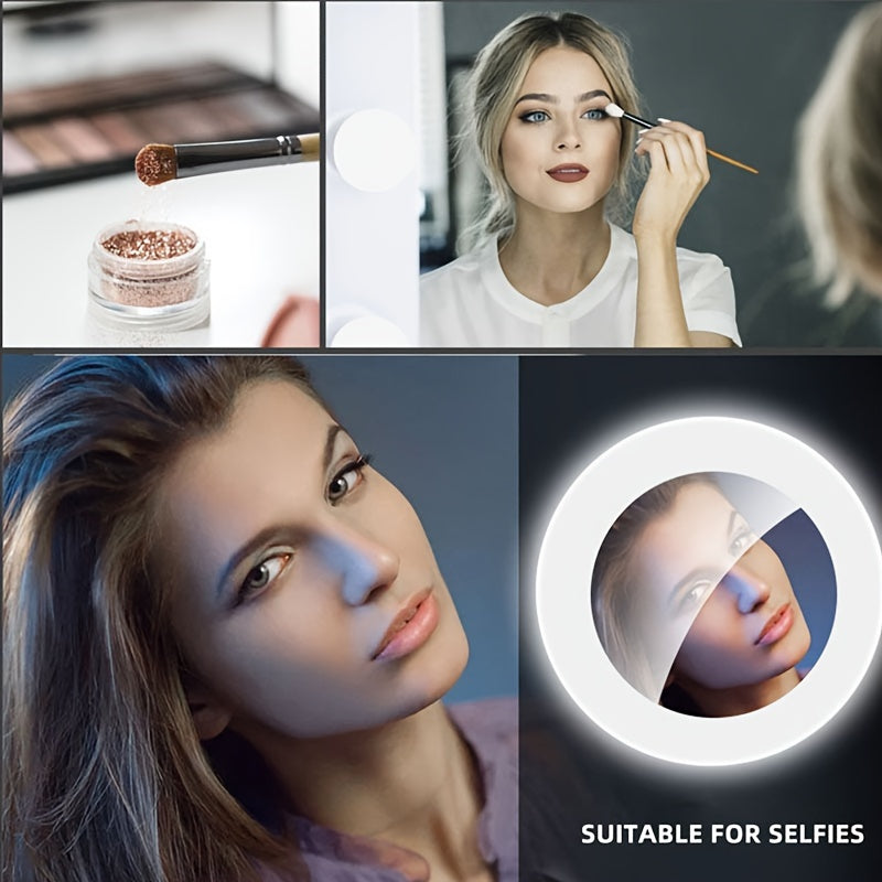 Anillo de luz LED para selfies de buena calidad, lámpara de anillo recargable con batería para teléfono inteligente, computadora, maquillaje, luz blanca cálida