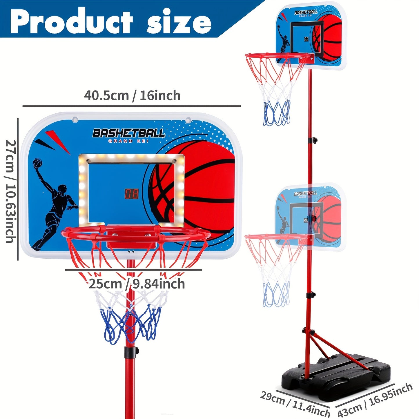 Juego de aro de baloncesto ajustable para niños: de 85,34 cm a 164,59 cm de altura, minijuego para interior y exterior con pelota para niños y niñas de 3 a 8 años, diseño plegable, regalo perfecto para las fiestas