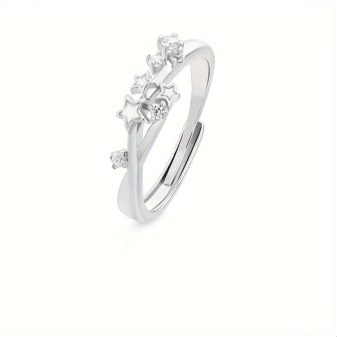 Elegante juego de 2 anillos para parejas: diseño ajustable y luminoso de noche estrellada con diamantes de imitación, aleación plateada: perfecto para uso diario y para regalar