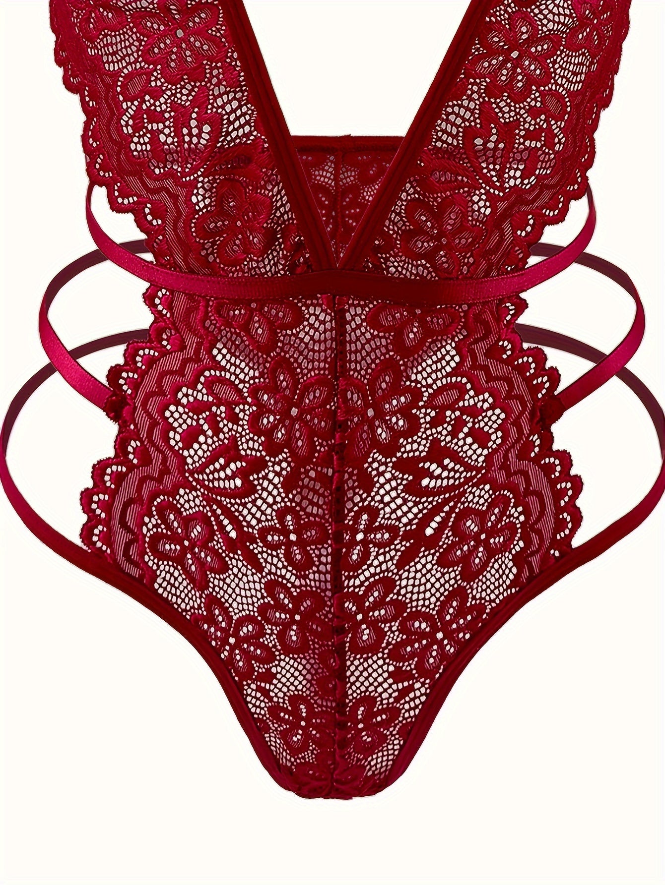 Body sexy de encaje floral con escote en V y espalda descubierta con encaje de corazón, lencería y ropa interior sexy para mujer