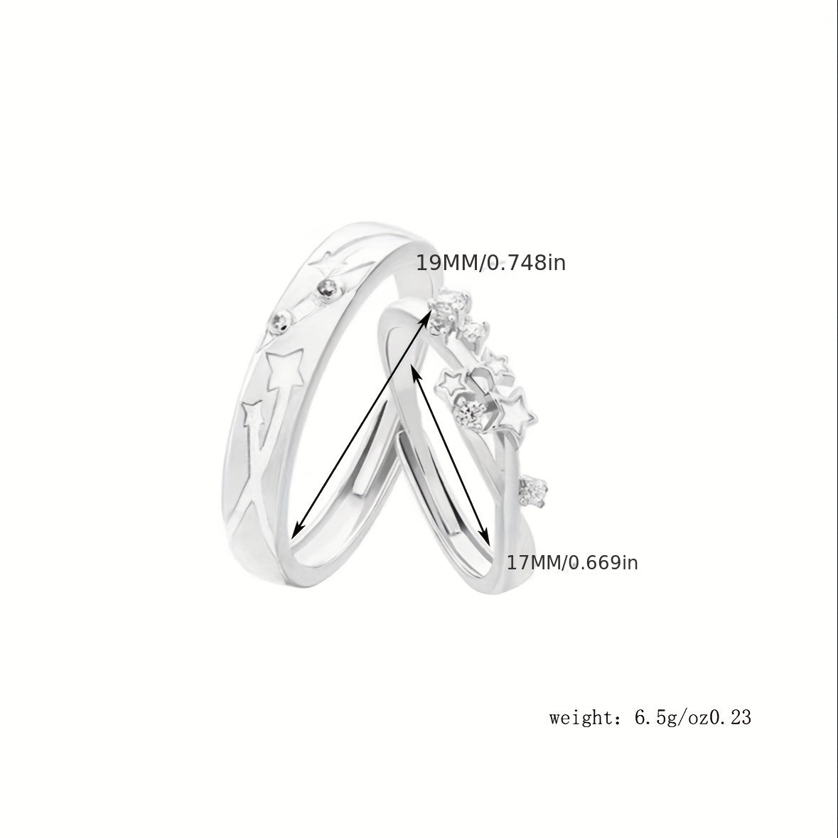 Elegante juego de 2 anillos para parejas: diseño ajustable y luminoso de noche estrellada con diamantes de imitación, aleación plateada: perfecto para uso diario y para regalar