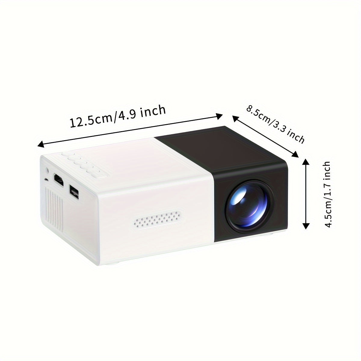 Miniproyector SGV, proyector portátil, proyector de películas para cine en casa, para exteriores, compatible con USB, audio, tarjeta TF (blanco y negro)