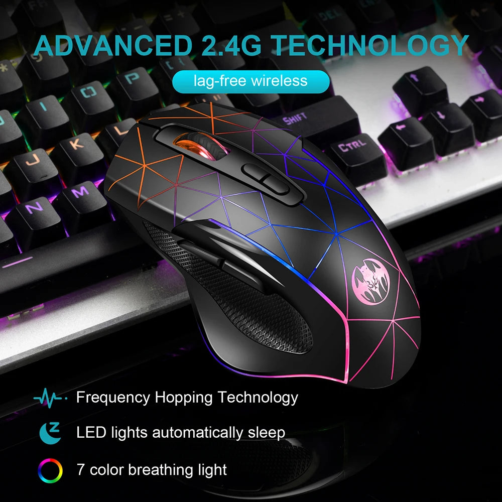 Ratón inalámbrico de 2,4 GHz con carga USB luminosa para gamers, ratón portátil silencioso para oficina, tableta, teléfono, PC, portátil, 3200 DPI