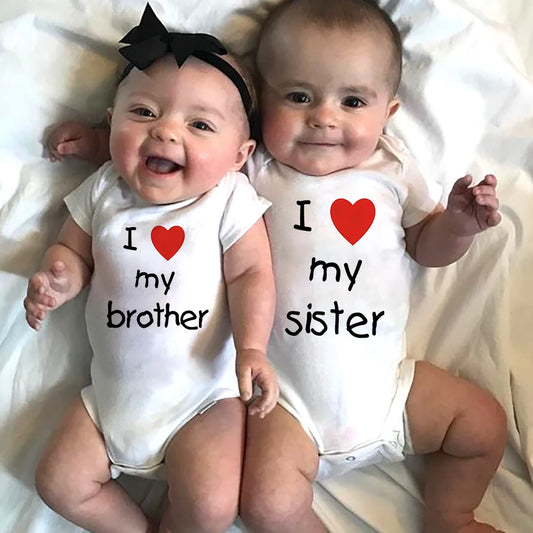 Body de manga corta con texto "Amo a mi hermana, hermano y gemelos" para bebés recién nacidos, niños y niñas, ropa de verano para bebés, mono de regalo