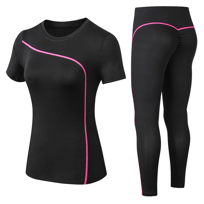 Conjunto de yoga de secado rápido de 2 piezas para mujer, pantalones largos de manga corta, ropa deportiva para exteriores, traje de fitness, atuendo deportivo de talla grande para mujer