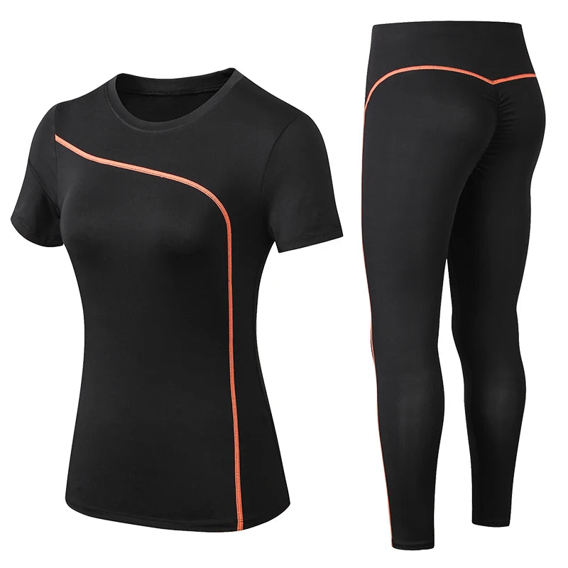 Conjunto de yoga de secado rápido de 2 piezas para mujer, pantalones largos de manga corta, ropa deportiva para exteriores, traje de fitness, atuendo deportivo de talla grande para mujer