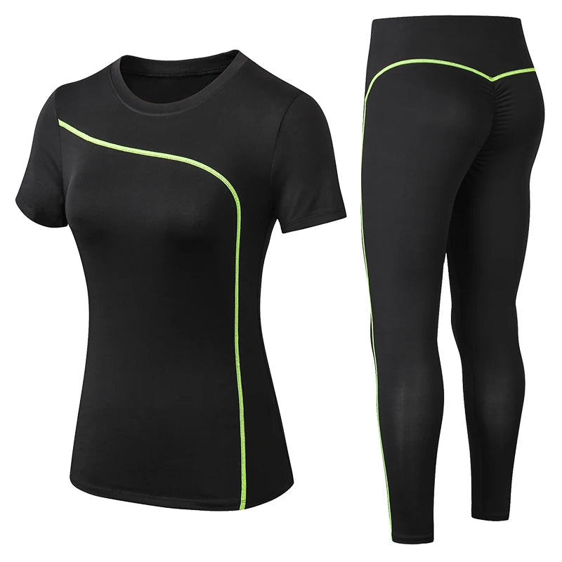 Conjunto de yoga de secado rápido de 2 piezas para mujer, pantalones largos de manga corta, ropa deportiva para exteriores, traje de fitness, atuendo deportivo de talla grande para mujer