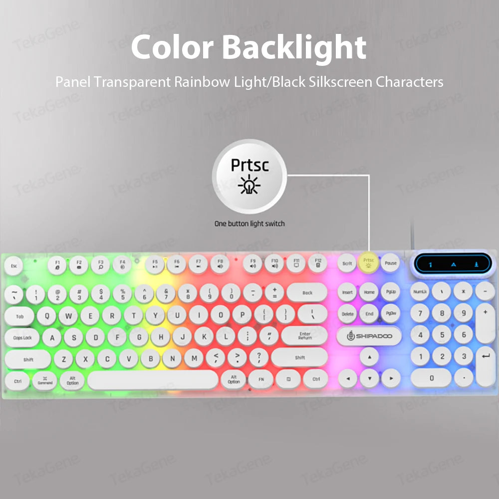 Teclado mecánico con cable K500 de 104 teclas con retroiluminación colorida para PC con Windows, portátil, teclado para juegos de oficina, accesorios de computadora