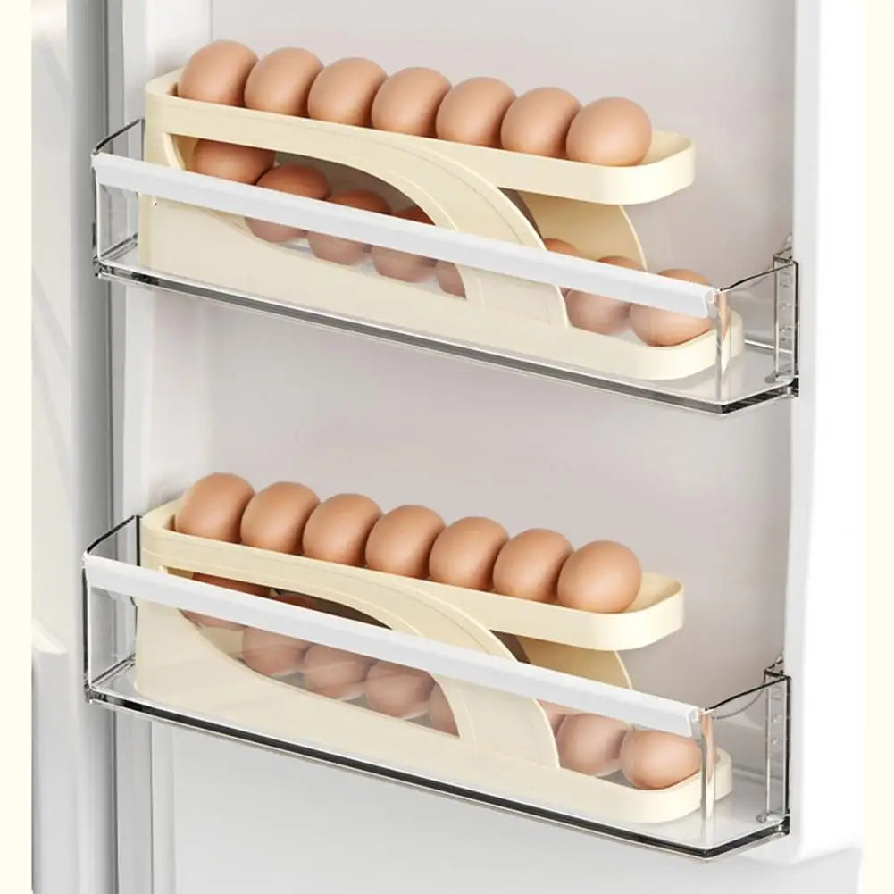 Egg Carton Dispenser Tilt Design Egg Rack Capacity Fridge Side Door Egg Carton Organizer with Automatic for Diner for Easy