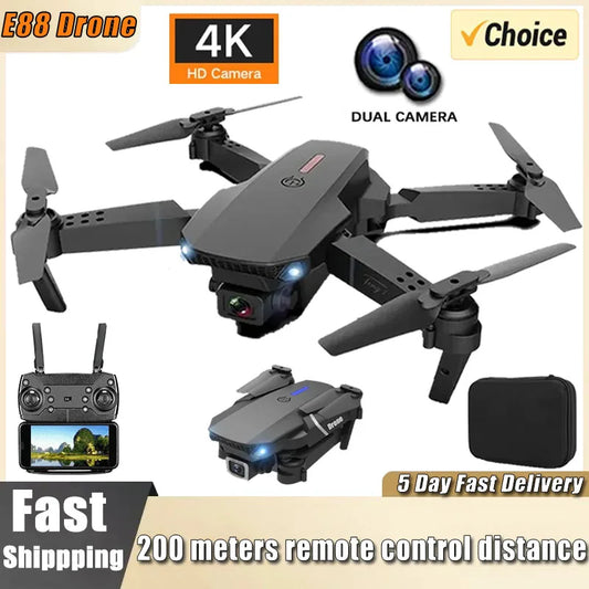 Dron profesional E88 4K gran angular HD 1080P cámara WiFi FPV altura retenida plegable RC Drone Quadrotor helicóptero juguetes para niños