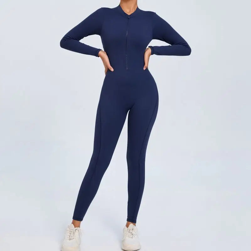 Mono deportivo de una pieza para yoga, de manga larga, con cremallera, ajustado, para mujer, para gimnasio, ropa de entrenamiento, conjunto deportivo