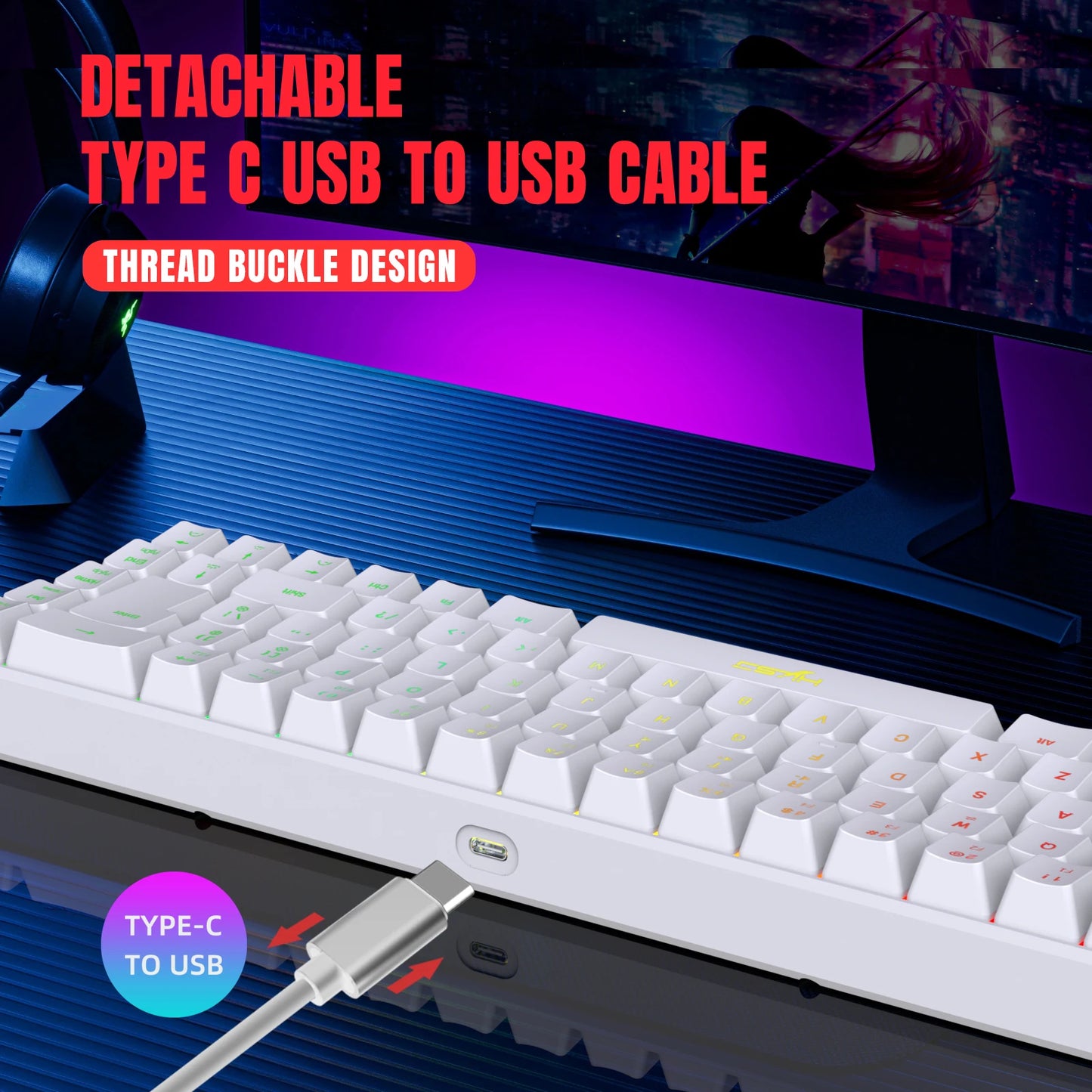 Teclado para juegos con cable USB de 68 teclas, portátil, con retroiluminación RGB de 20 teclas para computadoras portátiles con Windows