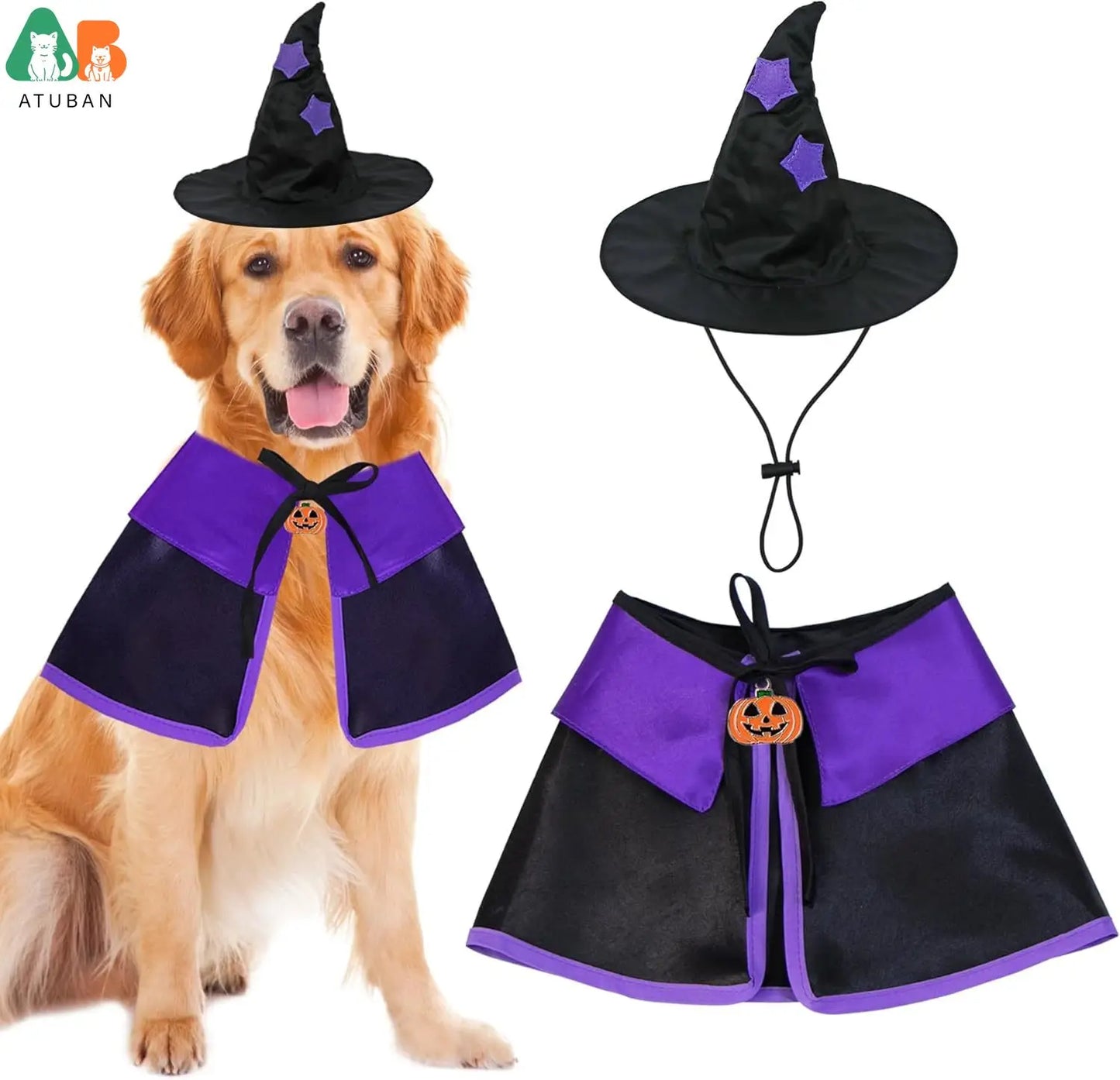 Disfraces de Halloween para perros, disfraz de bruja para perros, capa de bruja para perros, sombrero de mago, disfraces de Halloween para perros y mascotas