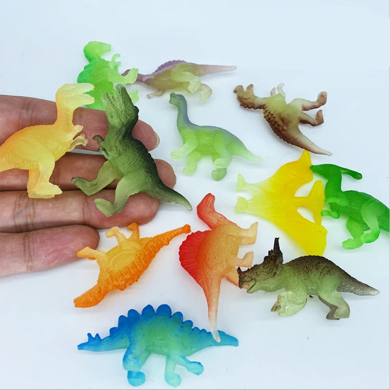 12 piezas/juego de mini figuras de dinosaurios de goma suave que brillan en la oscuridad, juguetes de simulación fluorescente, modelo de dinosaurio pequeño, decoración