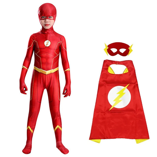 Disfraz de Flash Man para niños, mono de superhéroe para Halloween, mono de cosplay de Flash Man, capa para fiesta de carnaval, disfraces para niños y niñas