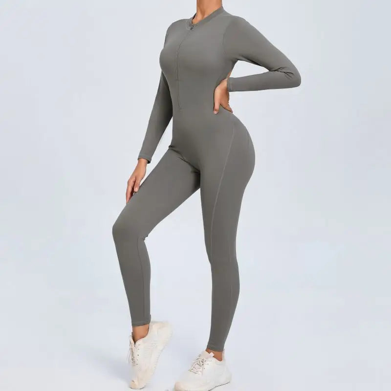 Mono deportivo de una pieza para yoga, de manga larga, con cremallera, ajustado, para mujer, para gimnasio, ropa de entrenamiento, conjunto deportivo