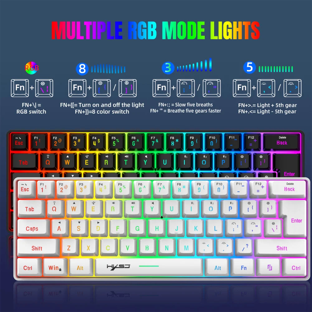 Teclado para juegos con conexión por cable o inalámbrico L500, 61 teclas, teclado de computadora compacto, conexión tipo C, teclado mecánico