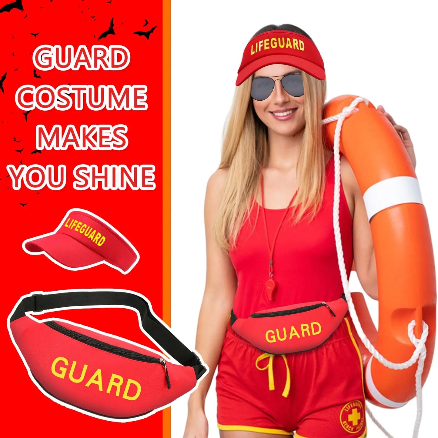 Juego de 4 o 5 accesorios para disfraz de salvavidas, disfraz de salvavidas para cosplay para adultos y adolescentes, fiesta de disfraces de Halloween