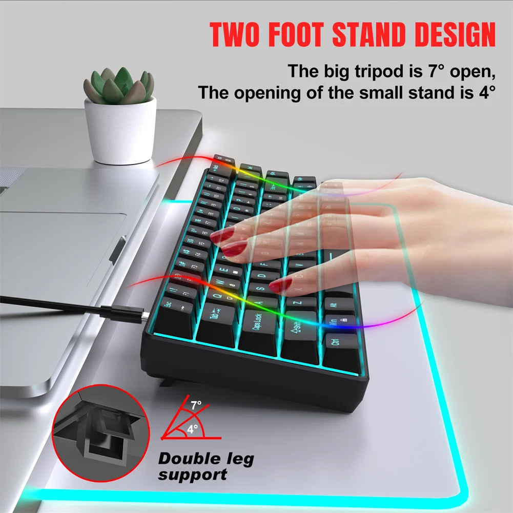 Teclado mecánico con cable para juegos, iluminación elegante, teclado con cable intercambiable en caliente de 68 teclas para computadora portátil y PC