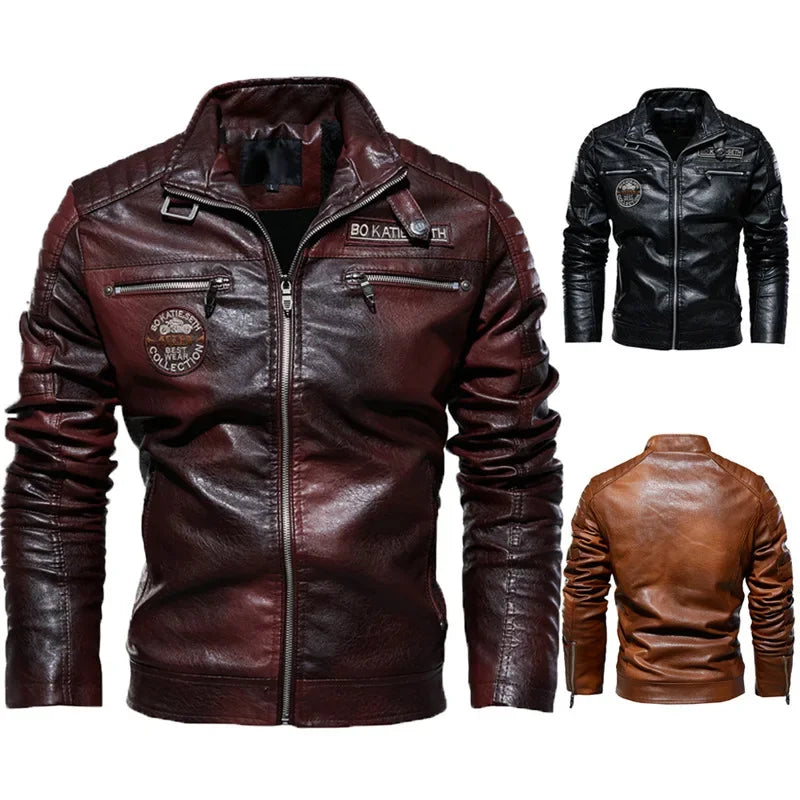 Chaqueta de cuero para hombre, chaqueta de invierno de lana para motocicleta, chaqueta de cuero PU para hombre, chaqueta informal con cuello alto, cortavientos, ropa de hombre, abrigo ajustado 7XL