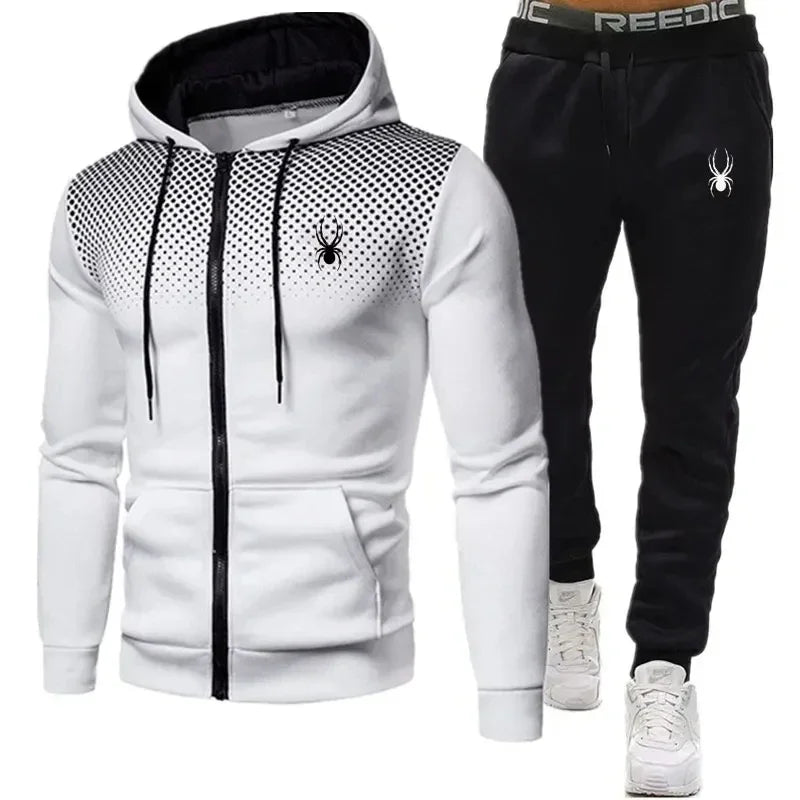 Conjunto de chaqueta y pantalones deportivos con capucha y cremallera para hombre, moda de dos piezas, primavera y otoño, entrenamiento para hombre, jogging deportivo