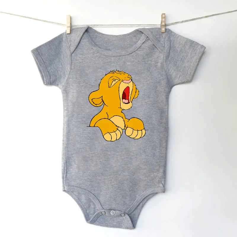 Ropa para bebé niña y niño con dibujo de Simba, el Rey León, mono de algodón de manga corta negro, mono para recién nacido