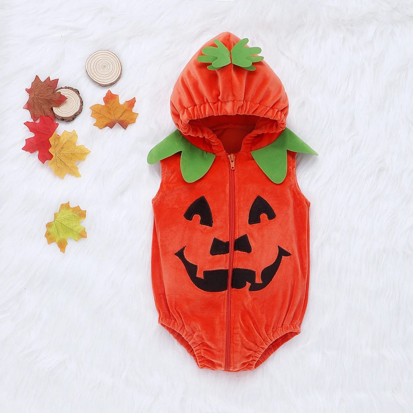 Halloween Costume For Infant Boys Girls Long-Sleeved Hood Jumpsuit Baby Party Cosplay Pumpkin Warm Soft Cotton Clothing