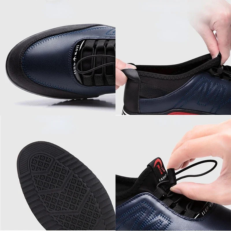 Zapatos de hombre calientes, zapatos de cuero livianos para hombres, zapatillas de deporte masculinas de suela blanda, zapatos casuales transpirables, calzado de trabajo sin cordones