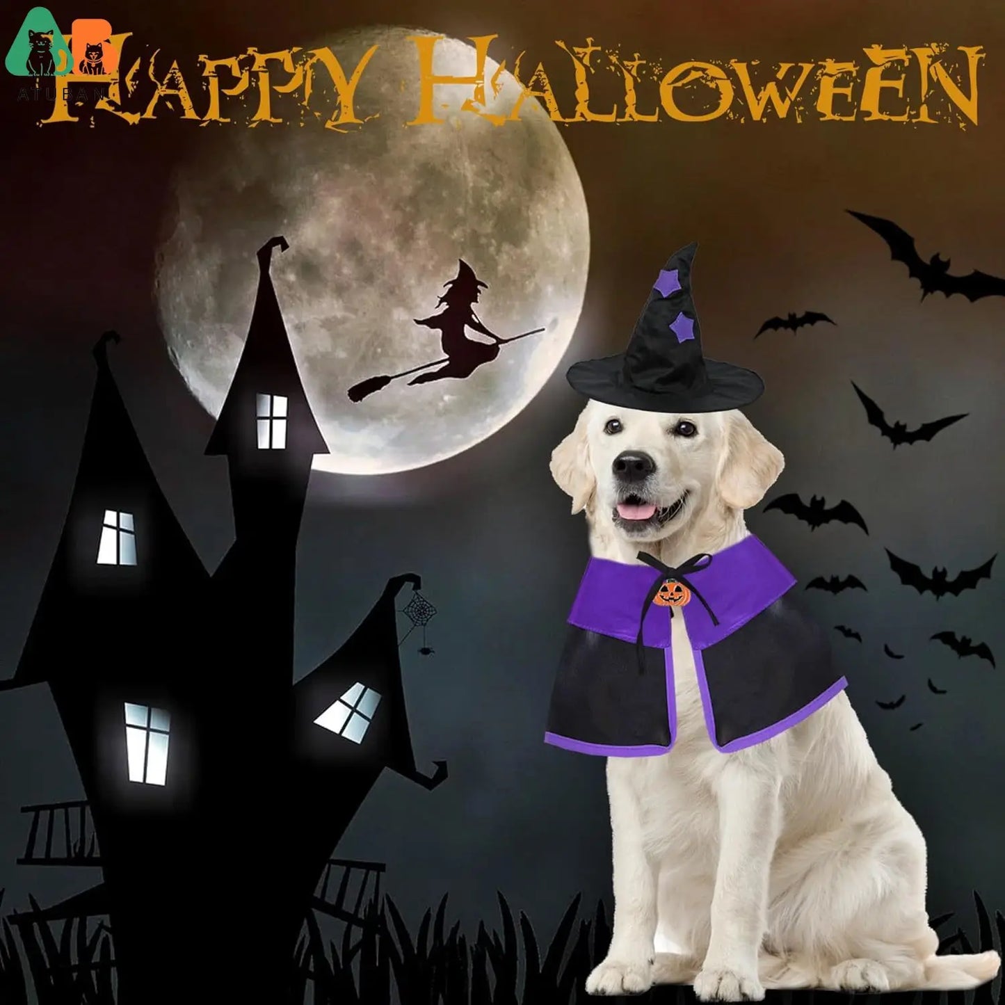 Disfraces de Halloween para perros, disfraz de bruja para perros, capa de bruja para perros, sombrero de mago, disfraces de Halloween para perros y mascotas