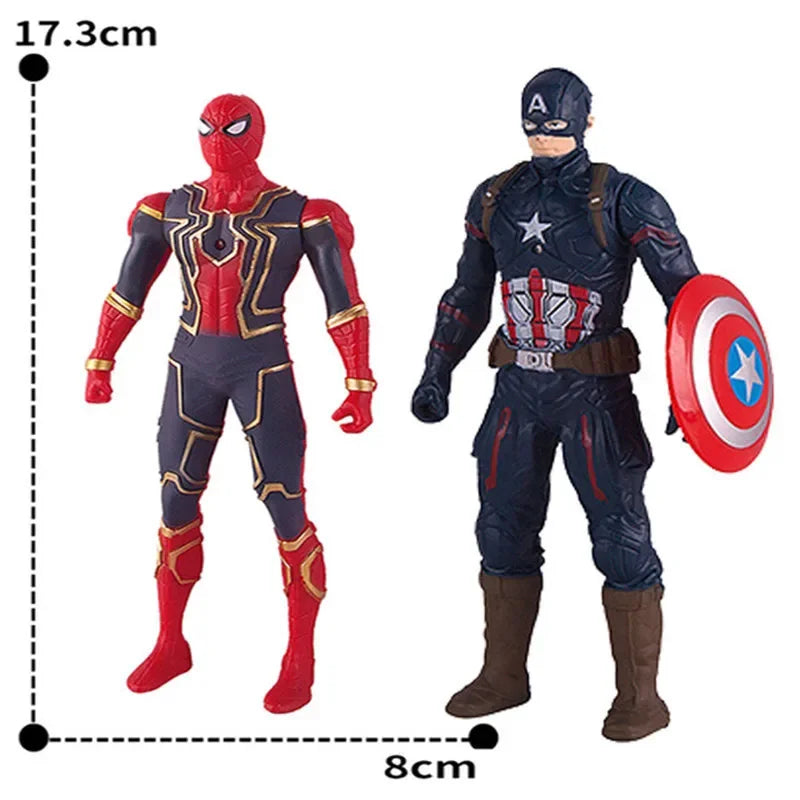 Figuras de acción de Marvel Anime de 17 cm para niños, Spiderman, Hulk, Iron Man, juguete de dibujos animados para niños, regalo de Navidad, muñeca luminosa, pasatiempos