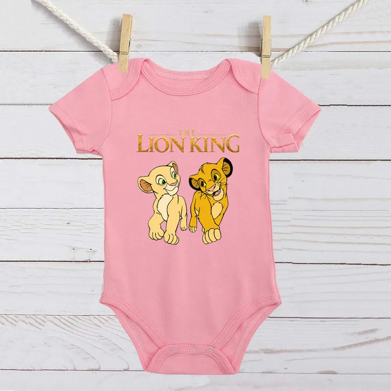 Ropa para bebé niña y niño con dibujo de Simba, el Rey León, mono de algodón de manga corta negro, mono para recién nacido