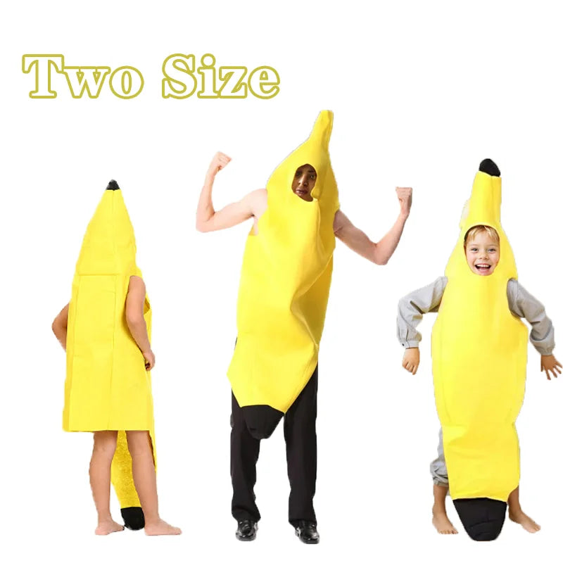 Conjunto unisex de plátano divertido para niños y adultos, disfraz amarillo ligero de fruta para Halloween, disfraz para fiesta, fiesta, baile