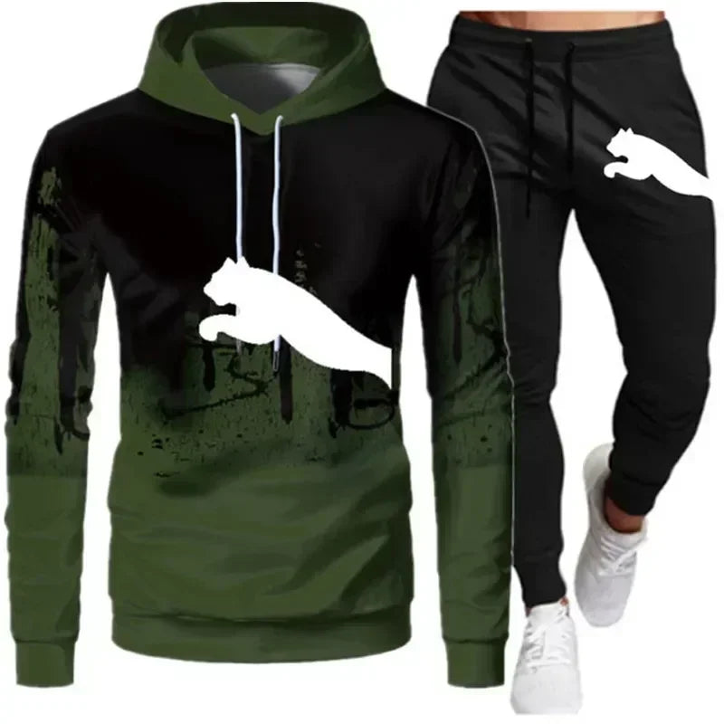 Conjunto deportivo de primavera y otoño para hombre, sudadera con capucha y pantalones deportivos con efecto chorro de tinta, 2 conjuntos de ropa deportiva informal para correr y fitness para hombre