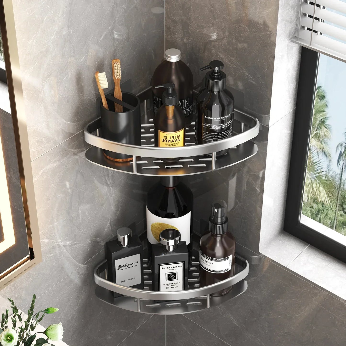 Estante de baño Organizador de almacenamiento de cocina Estante de champú de aleación de aluminio Estante de ducha Accesorios de baño Estante sin taladro