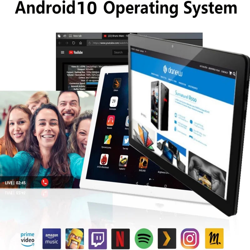 Tablet PC Android 10 WIFI de 10,1 PULGADAS RAM 2 GB DDR 16 GB ROM D1019 Batería 5000 mAh 1 * 1 x Tipo-C Quad Core 1280 x 800 IPS