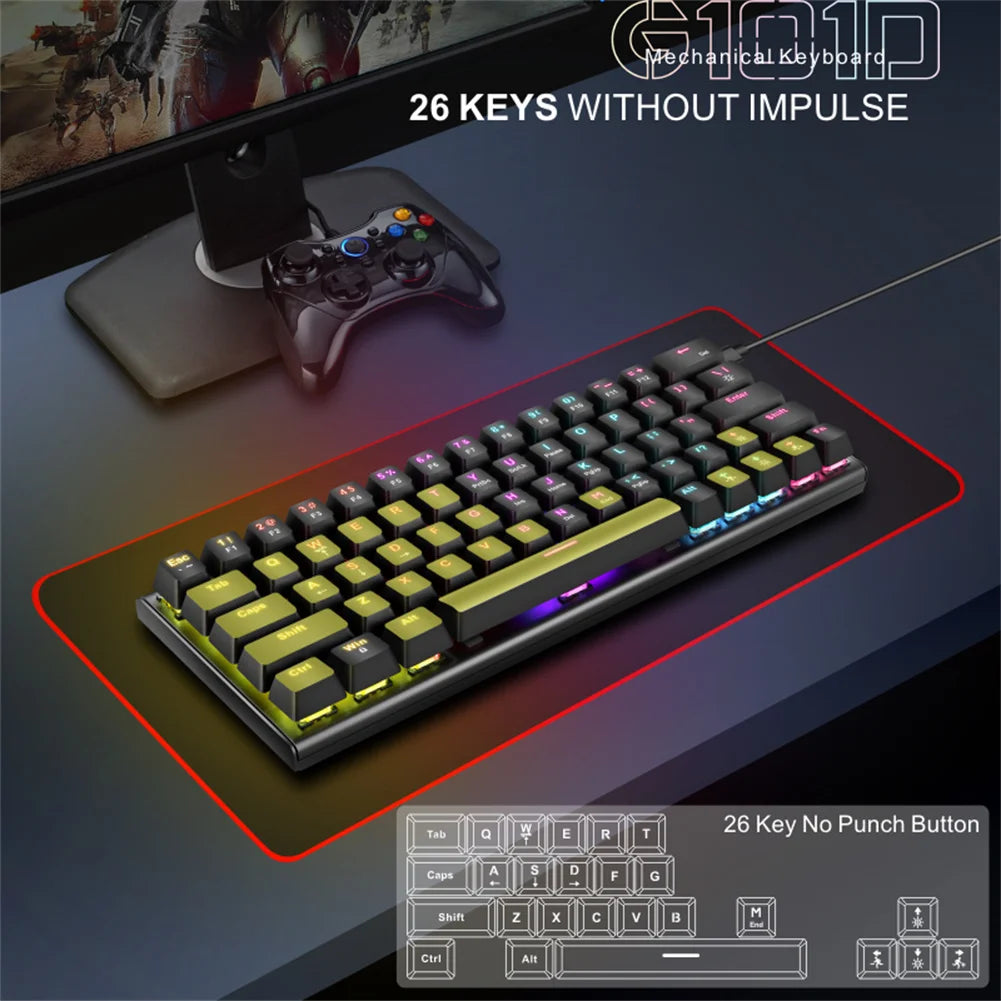 Teclado mecánico portátil para juegos G101D con retroiluminación RGB, 63 teclas, tipo C, con cable para computadora portátil, tableta y PC