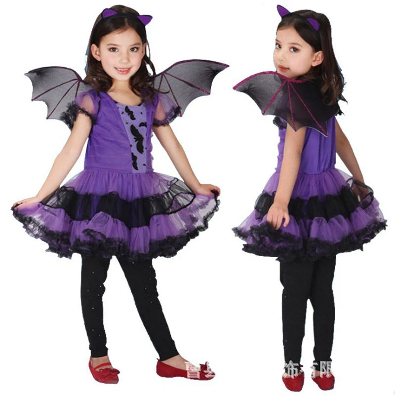 Disfraz de vampiro de Halloween para niña, vestido de vampirina con alas, disfraz para el Día de Todos los Santos