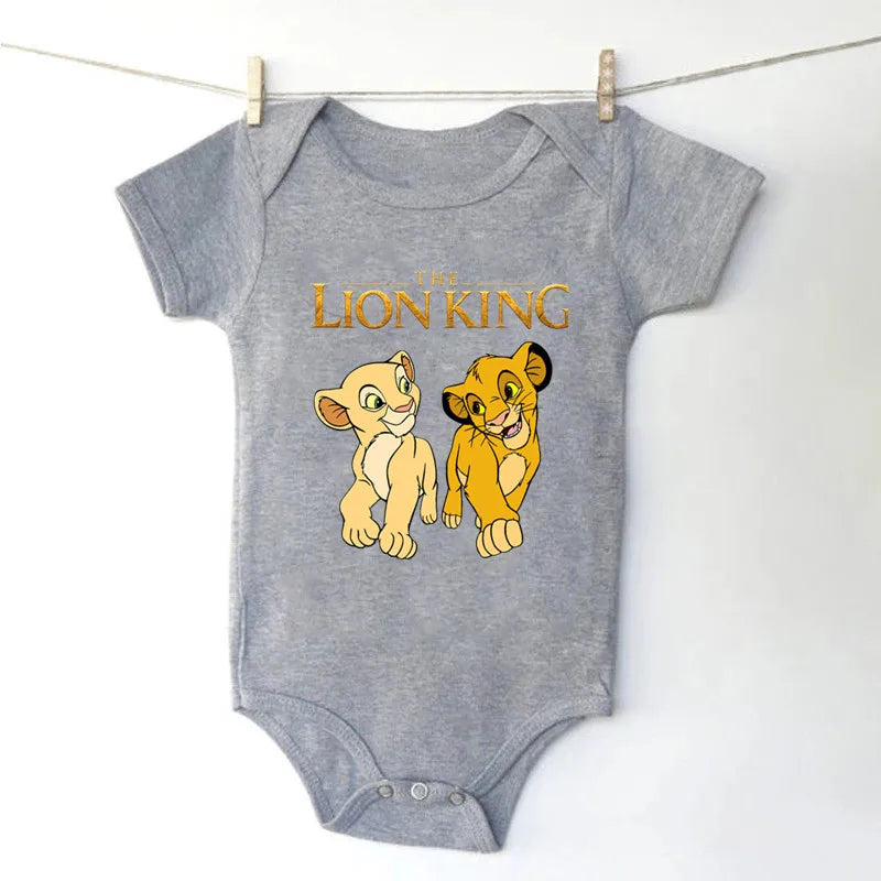 Ropa para bebé niña y niño con dibujo de Simba, el Rey León, mono de algodón de manga corta negro, mono para recién nacido