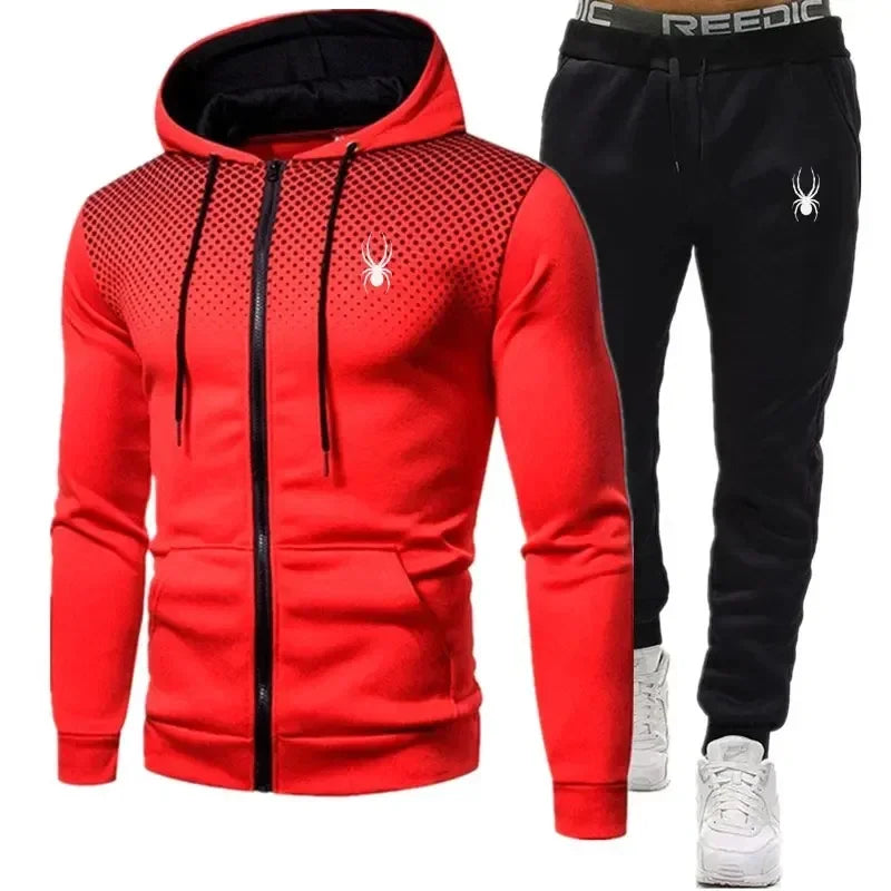 Conjunto de chaqueta y pantalones deportivos con capucha y cremallera para hombre, moda de dos piezas, primavera y otoño, entrenamiento para hombre, jogging deportivo