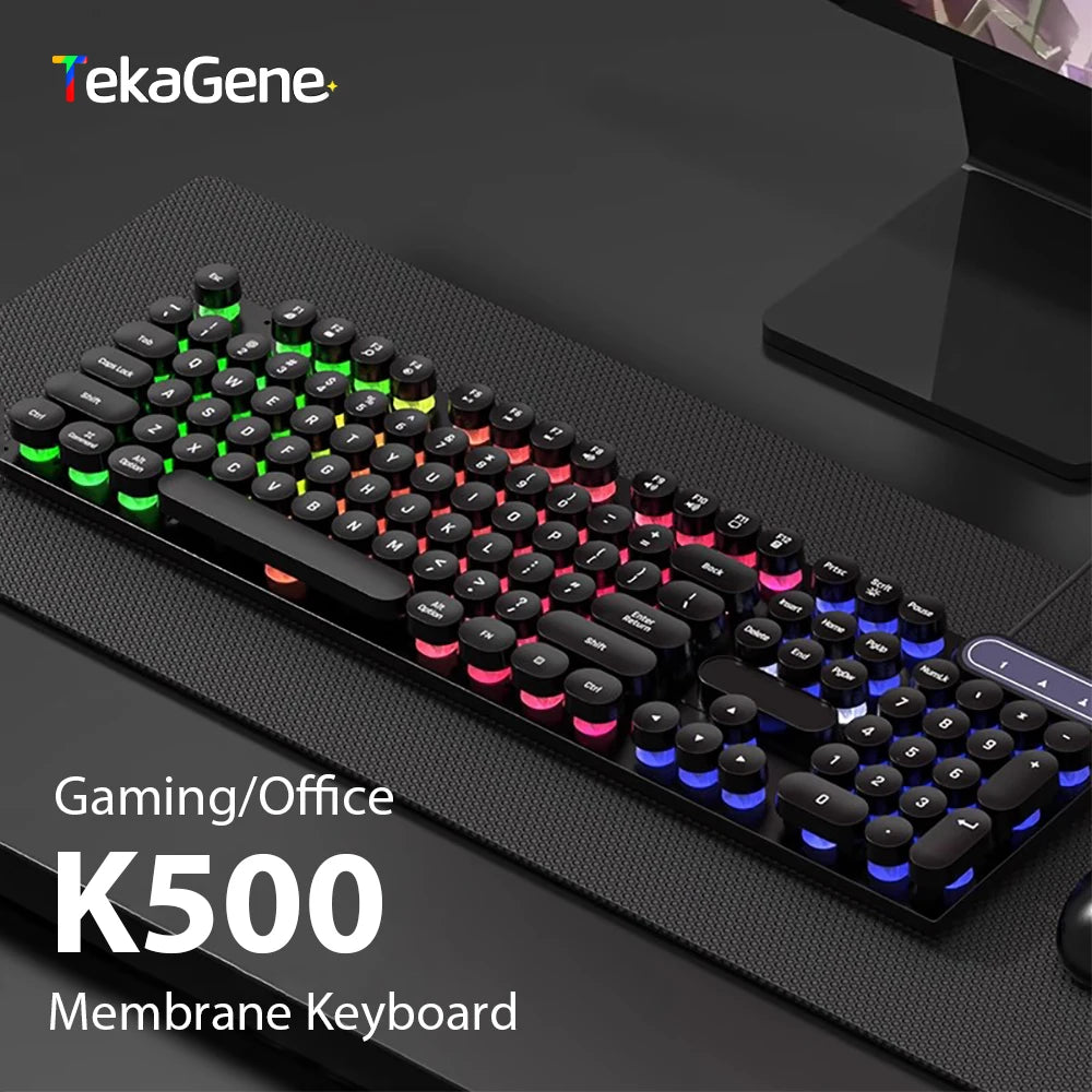 Teclado mecánico con cable K500 de 104 teclas con retroiluminación colorida para PC con Windows, portátil, teclado para juegos de oficina, accesorios de computadora