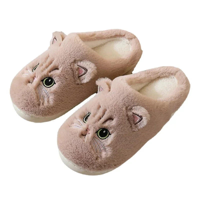 Bonitas pantuflas de gato peludas y esponjosas para mujer, pantuflas de plataforma para el hogar, pantuflas de felpa de invierno para hombre, pantuflas peludas para interiores, hermosos zapatos de algodón