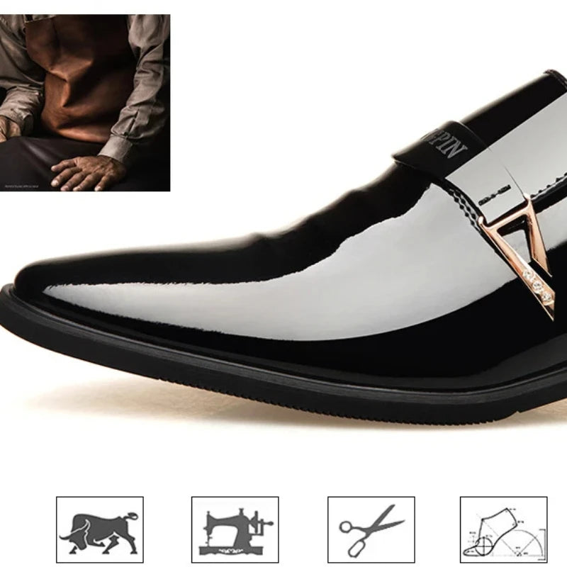 Zapatos de cuero para hombre, zapatos Oxford casuales de charol para hombre, mocasines con purpurina, calzado masculino de diseñador, zapatos casuales de negocios