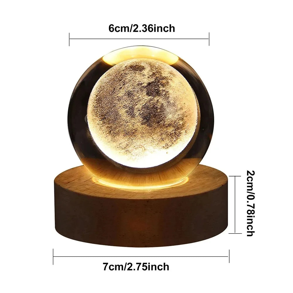 Lámpara de bola de cristal 3D única con proyecciones de galaxias y planetas, luz nocturna USB para una atmósfera acogedora, bola de plasma