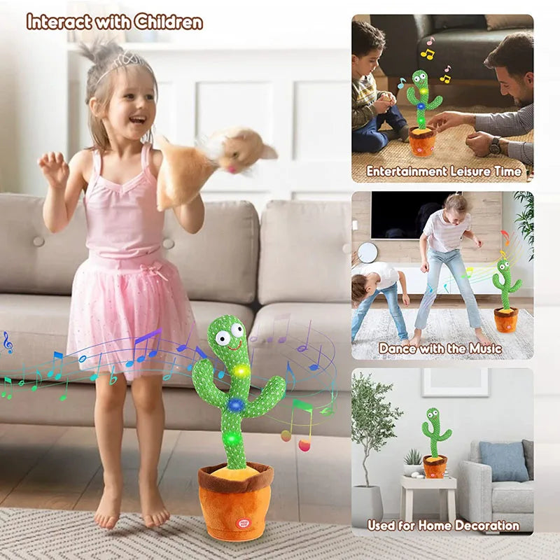 Cactus bailarín recargable que brilla intensamente, pez columpio que repite la danza, cactus parlanchín español, juguete para bebé, USB/batería