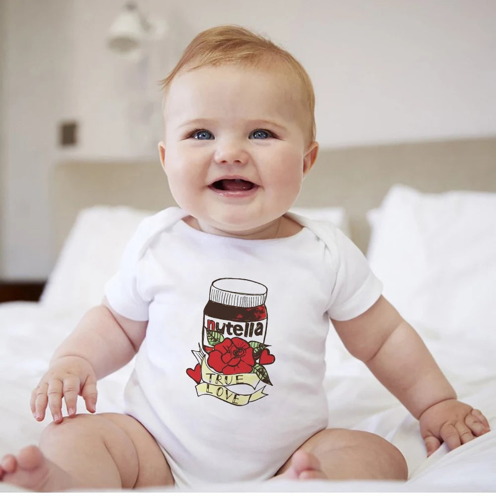 Body de manga corta con estampado de Nutella de dibujos animados para bebé, ropa de verano para niña recién nacida de 0 a 24 meses, monos populares en Europa para niño pequeño