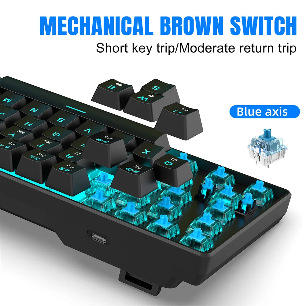 Teclado mecánico con cable para juegos, iluminación elegante, teclado con cable intercambiable en caliente de 68 teclas para computadora portátil y PC