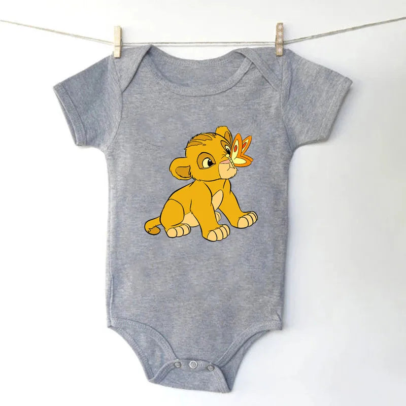 Ropa para bebé niña y niño con dibujo de Simba, el Rey León, mono de algodón de manga corta negro, mono para recién nacido