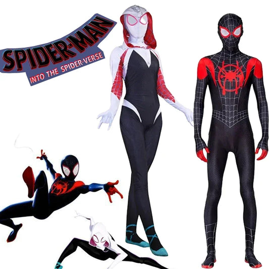 Disfraz de Spiderman de anime para adultos, pareja de superhéroes, Spider Gwen, Miles Morales, Cosplay, mono de Spiderman, disfraces de Carnaval de Halloween