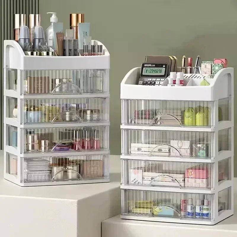 Organizador de maquillaje con cajón caliente, caja de almacenamiento de maquillaje de plástico de gran capacidad, soporte para lápiz labial, caja de almacenamiento de suministros de oficina de gran capacidad